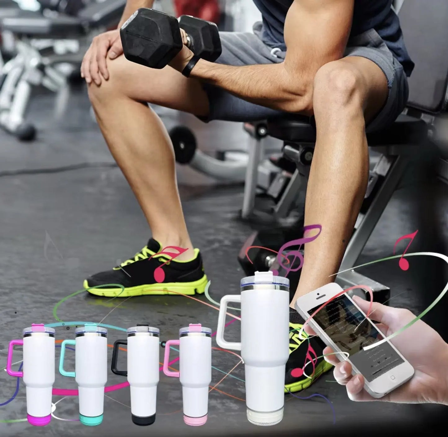 New Fendiz Tumbler Sublimation Double 40 Oz Bluetooth with 5W Stereo Speaker, LED Light Base, Vacuum Insulated