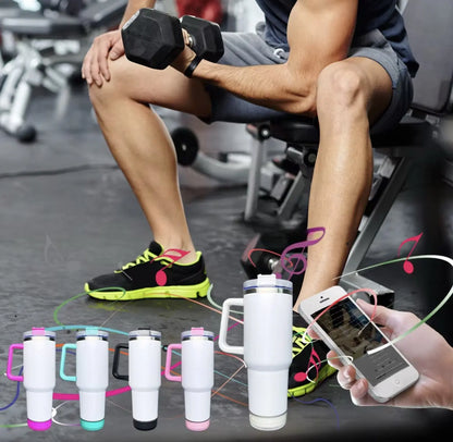 New Fendiz Tumbler Sublimation Double 40 Oz Bluetooth with 5W Stereo Speaker, LED Light Base, Vacuum Insulated