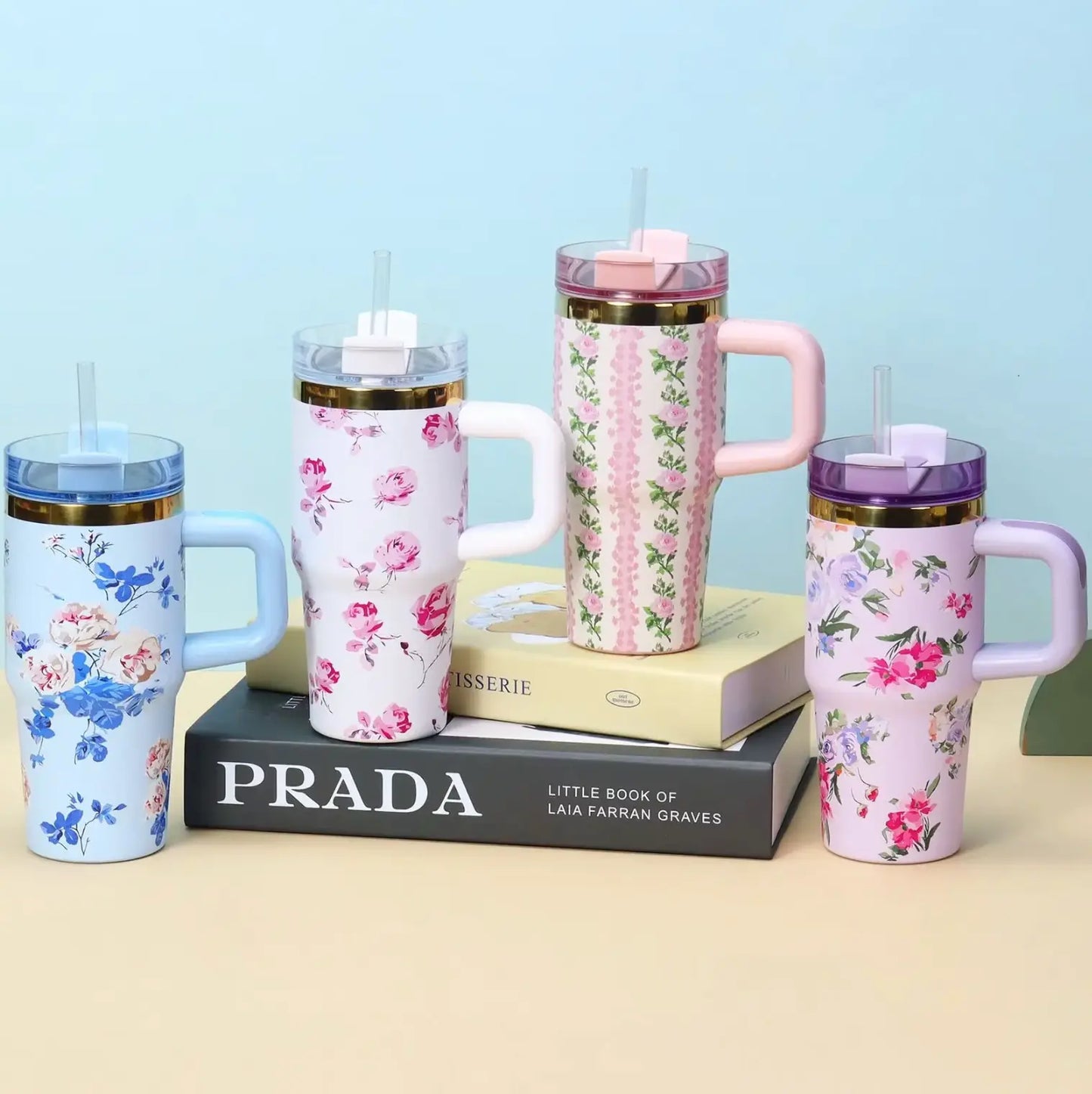 BPA Free 14oz Stainless Steel Vacuum Insulated Mug Travel Tumbler With Handle Straw