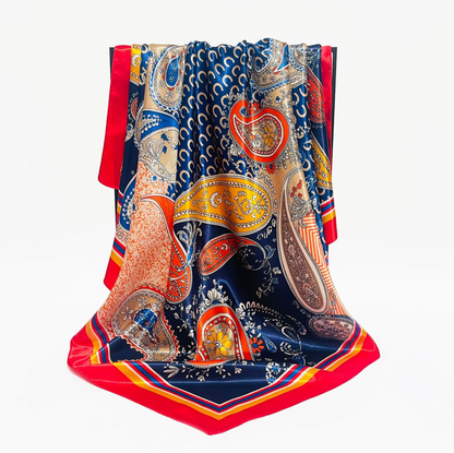 Colorful paisley patterned scarf on a white background