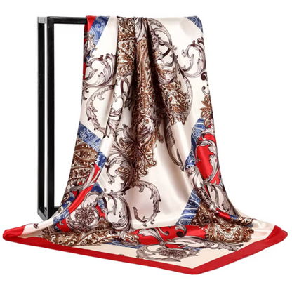 Decorative scarf with intricate patterns on a white background