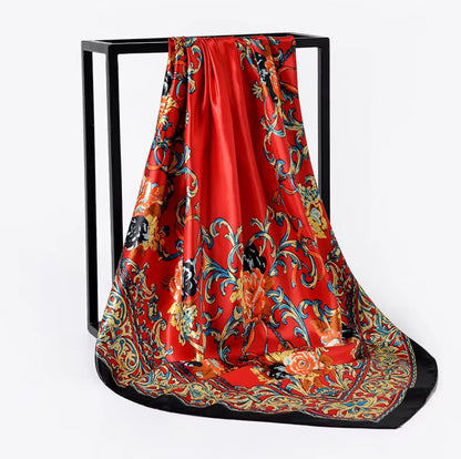Fendiz Vintage Silk Square Scarf Luxury Twill Foulard Hijab 35"x 35" Satin Scarves Ladies Bandanas