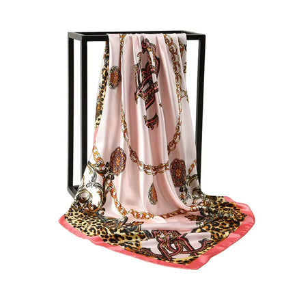 Fendiz Vintage Silk Square Scarf Luxury Twill Foulard Hijab 35"x 35" Satin Scarves Ladies Bandanas