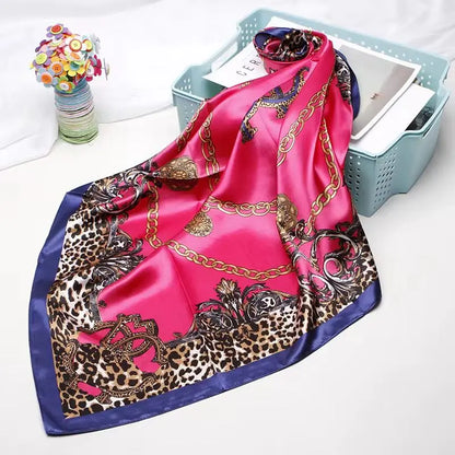 Soft Printed Square Scarf Stain Silk Neckerchief Leopard Large Silky Bandanas Scarves 35"X 35"