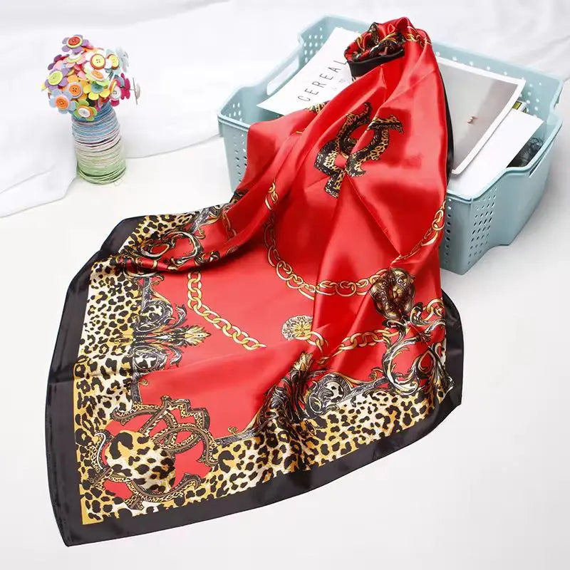 Soft Printed Square Scarf Stain Silk Neckerchief Leopard Large Silky Bandanas Scarves 35"X 35"