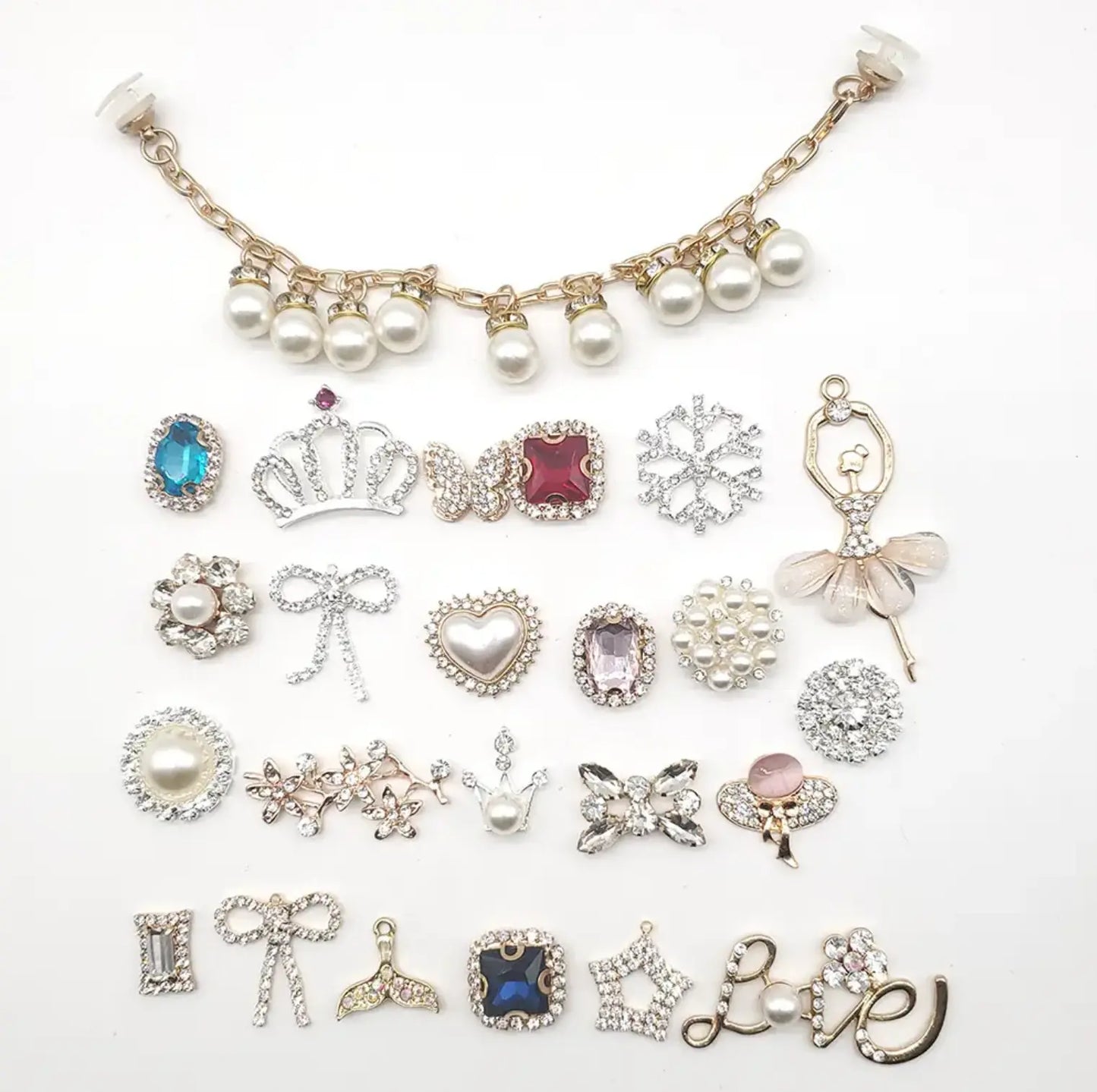 Accessories for Shoes 24 Pcs Bling Clog Diamond Jewelry Shoe Decorations Chains Accessories for Shoe Decorations Shoe Charms