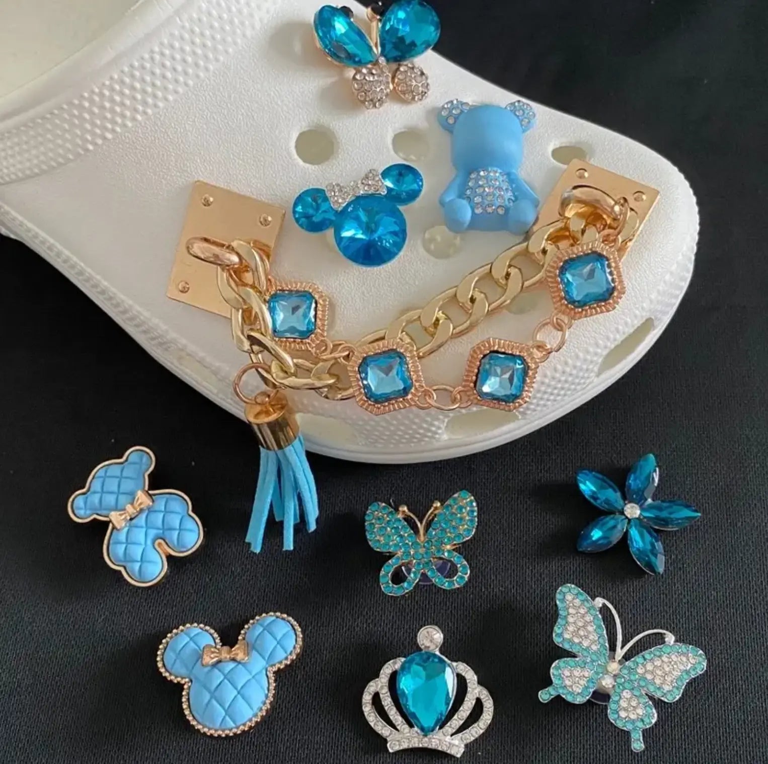 Designer Metal Shoes Charm Sets Beach Decoration Summer Pearlescent Wood Diamond