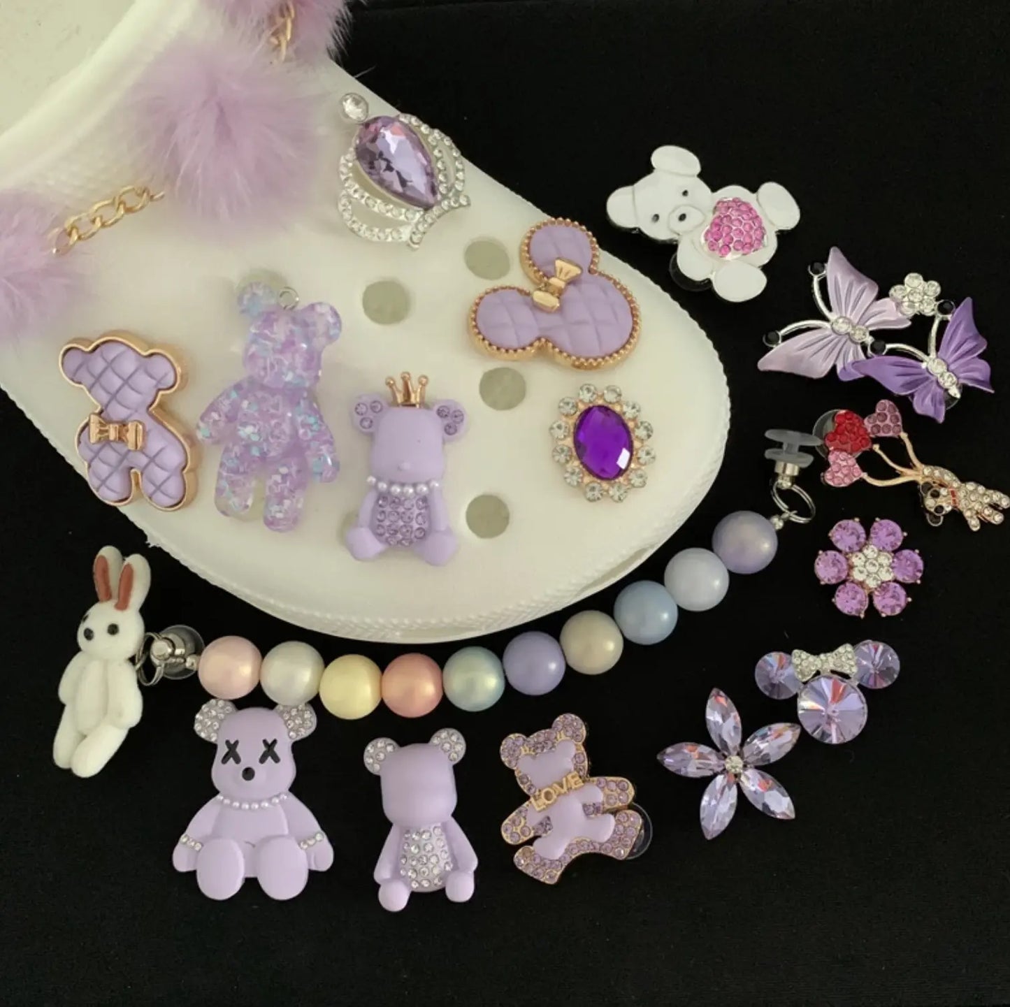 New Luxury Bling Rhinestone charms Metal Purple Style Shoe Charms Brand Decorations for Clog Shoes Flower Charms