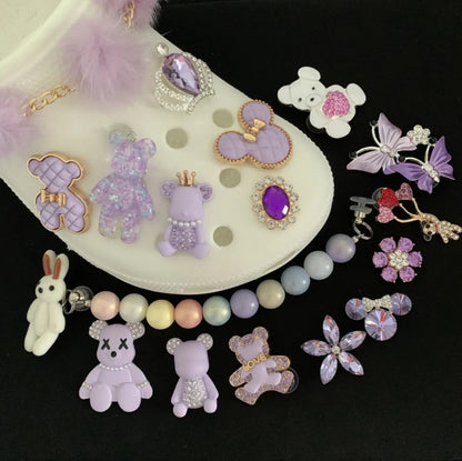New Luxury Bling Rhinestone charms Metal Purple Style Shoe Charms Brand Decorations for Clog Shoes Flower Charms