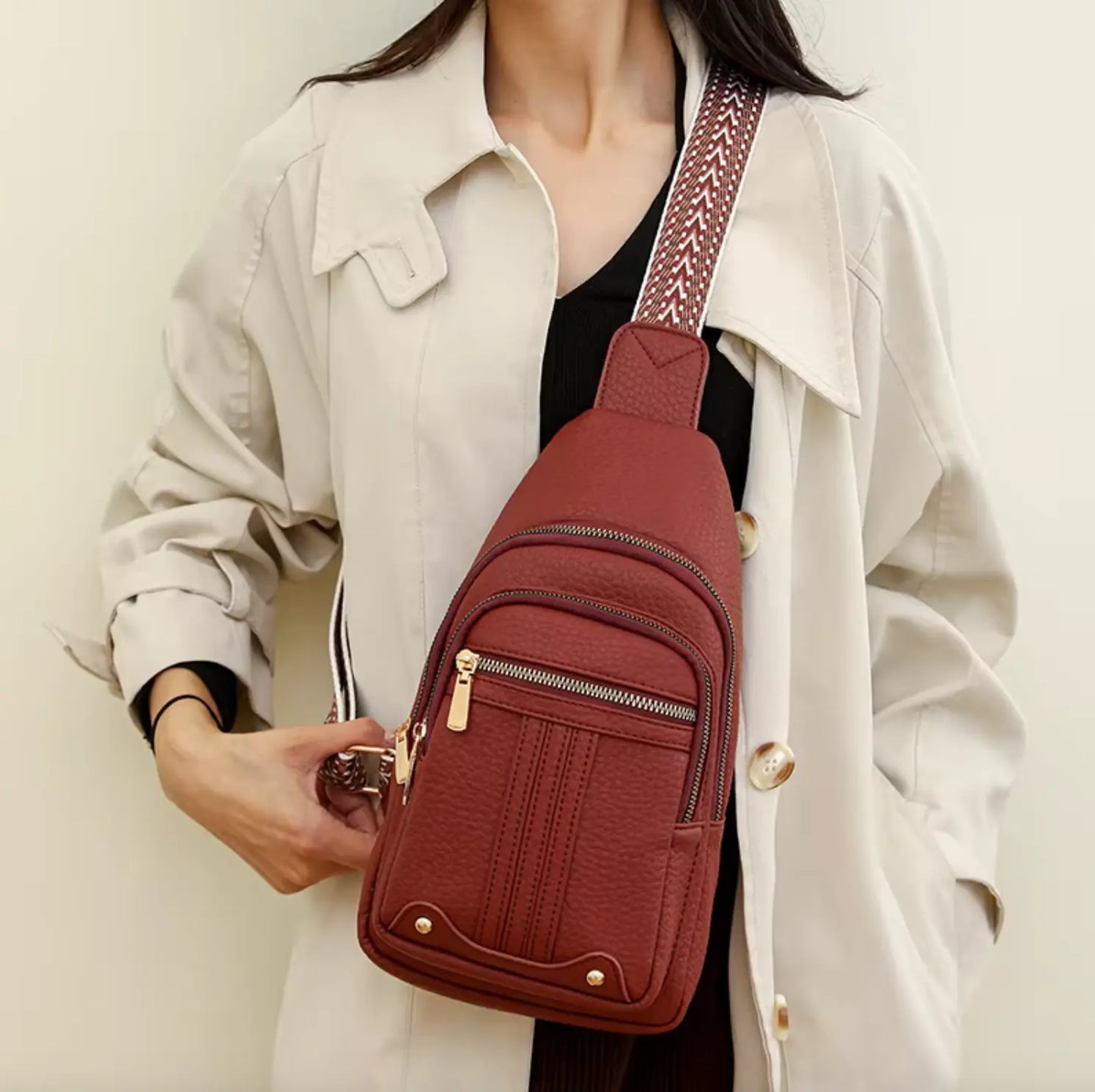 Fendiz Ladies Sling Bag Vegan Leather Waterproof Ladies Sling Crossbody, Chest Bag.