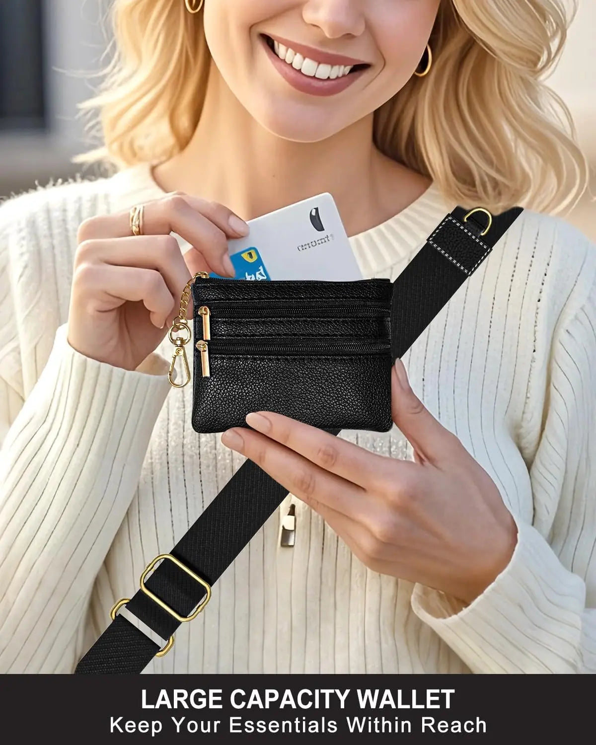 New Cross Body Phone String with Zipper Wallet Pouch – Phone Chain Purse Badge Holder