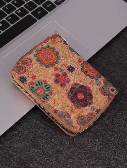 Vintage Cross-Border Bohemian Purse PU Clutch with Multiple Card Slots and Wood Grain Zipper