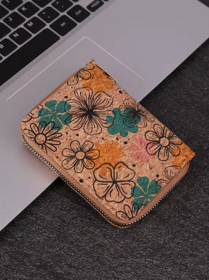 Vintage Cross-Border Bohemian Purse PU Clutch with Multiple Card Slots and Wood Grain Zipper