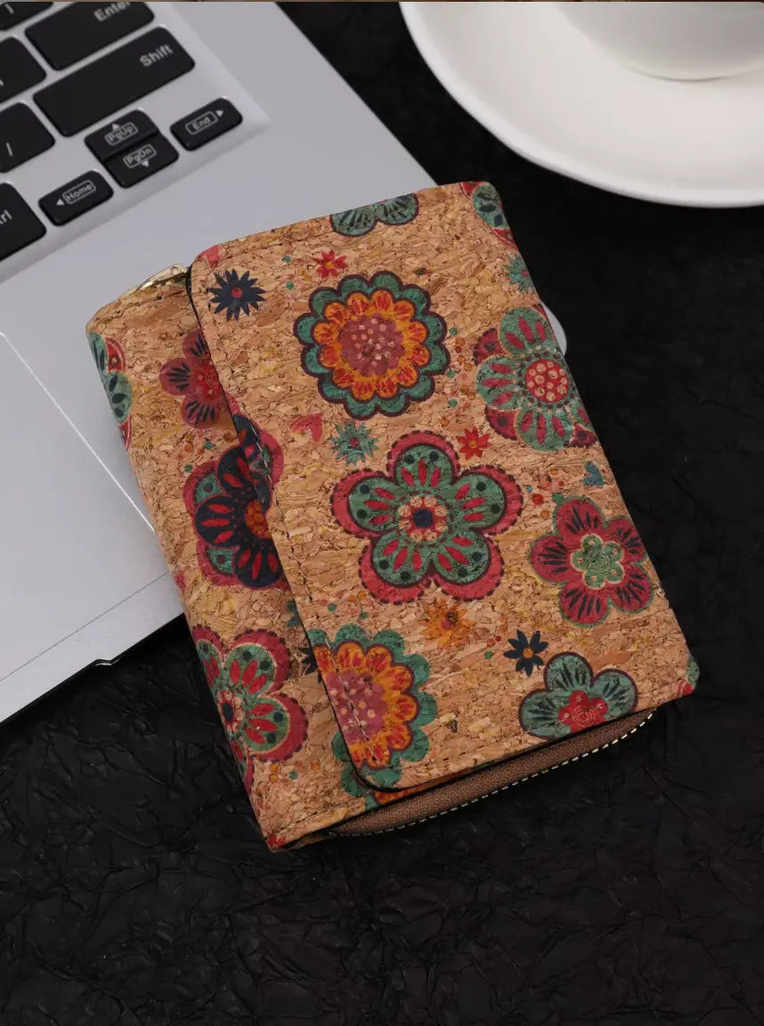 Vintage Cross-Border Bohemian Purse PU Clutch with Multiple Card Slots and Wood Grain Zipper