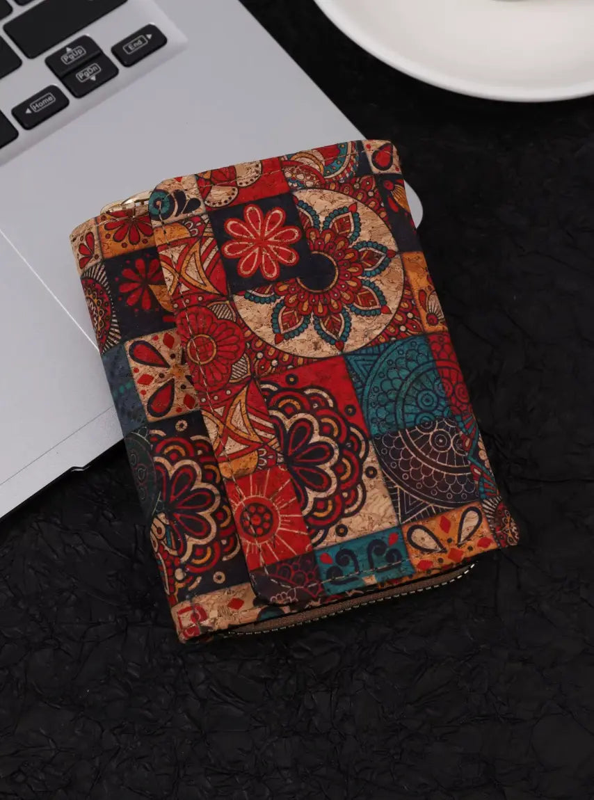 Vintage Cross-Border Bohemian Purse PU Clutch with Multiple Card Slots and Wood Grain Zipper