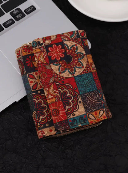 Vintage Cross-Border Bohemian Purse PU Clutch with Multiple Card Slots and Wood Grain Zipper