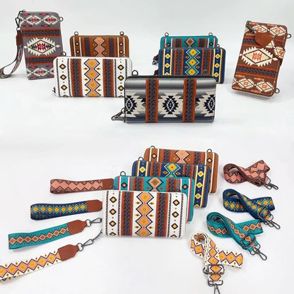 Fendiz Bohemian Style Retro Zipper Canvas Clutch for Women Purse Crossbody Waterproof Wallet