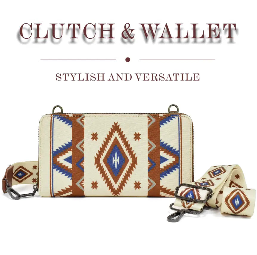 Fendiz Bohemian Style Retro Zipper Canvas Clutch for Women Purse Crossbody Waterproof Wallet