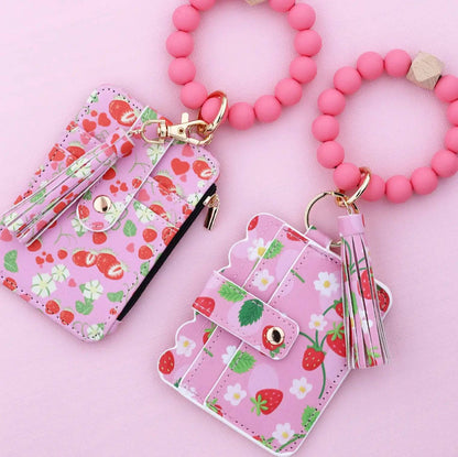 Fendiz Silicone Bracelet Wristlet Wallet Credit Card Holder RFID,ID Window,Key Ring Tassel,Slim Wallet Women Keychain Purse