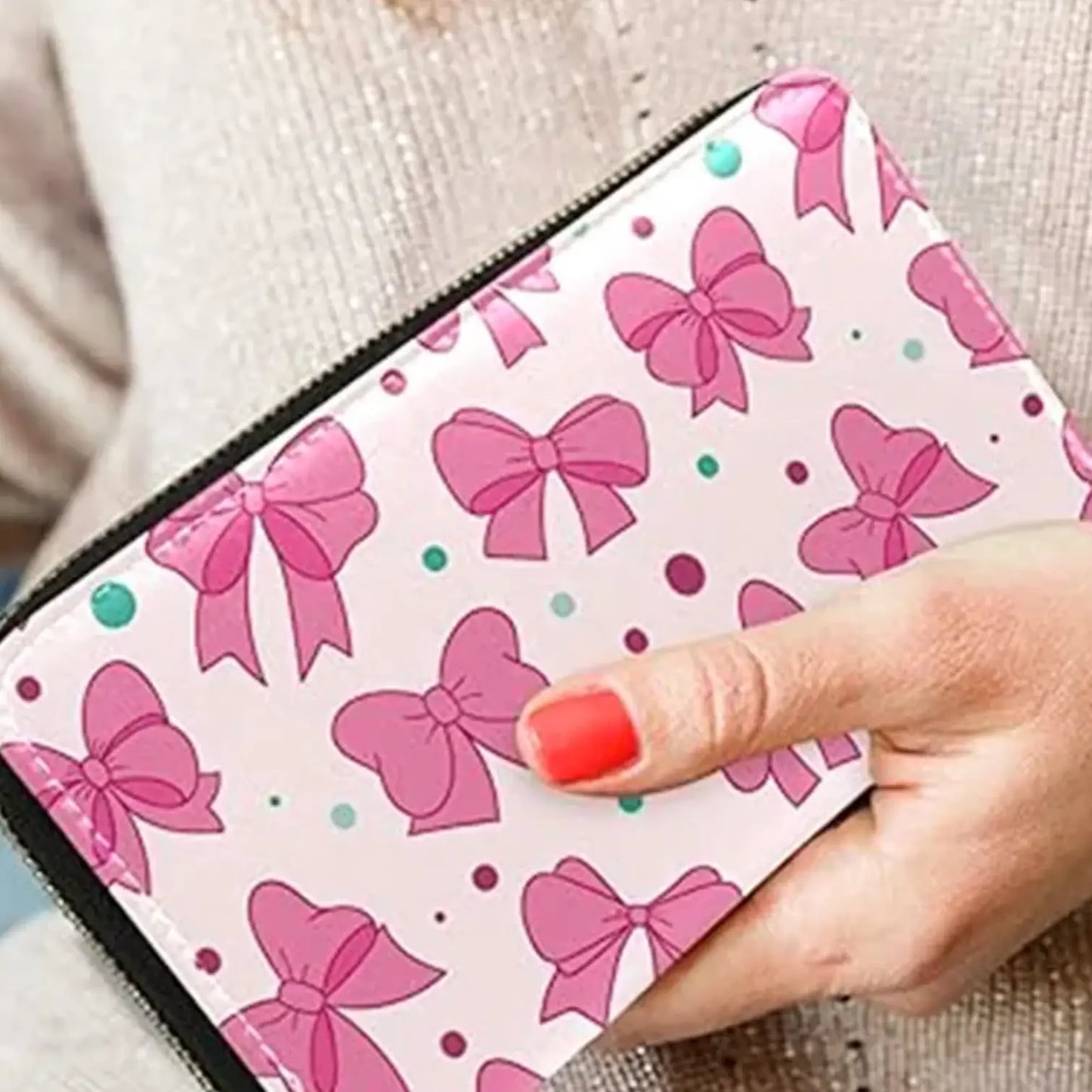 New PU Bow Ribbon Credit Card Purse Custom Bowknot Unisex Wallet