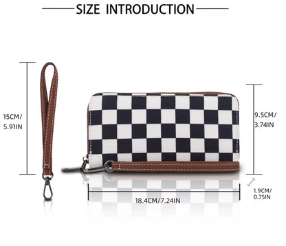 New Checkered Wallets for Women Cute Large Capacity Plaid Purse One Zippers Credit Card Holder
