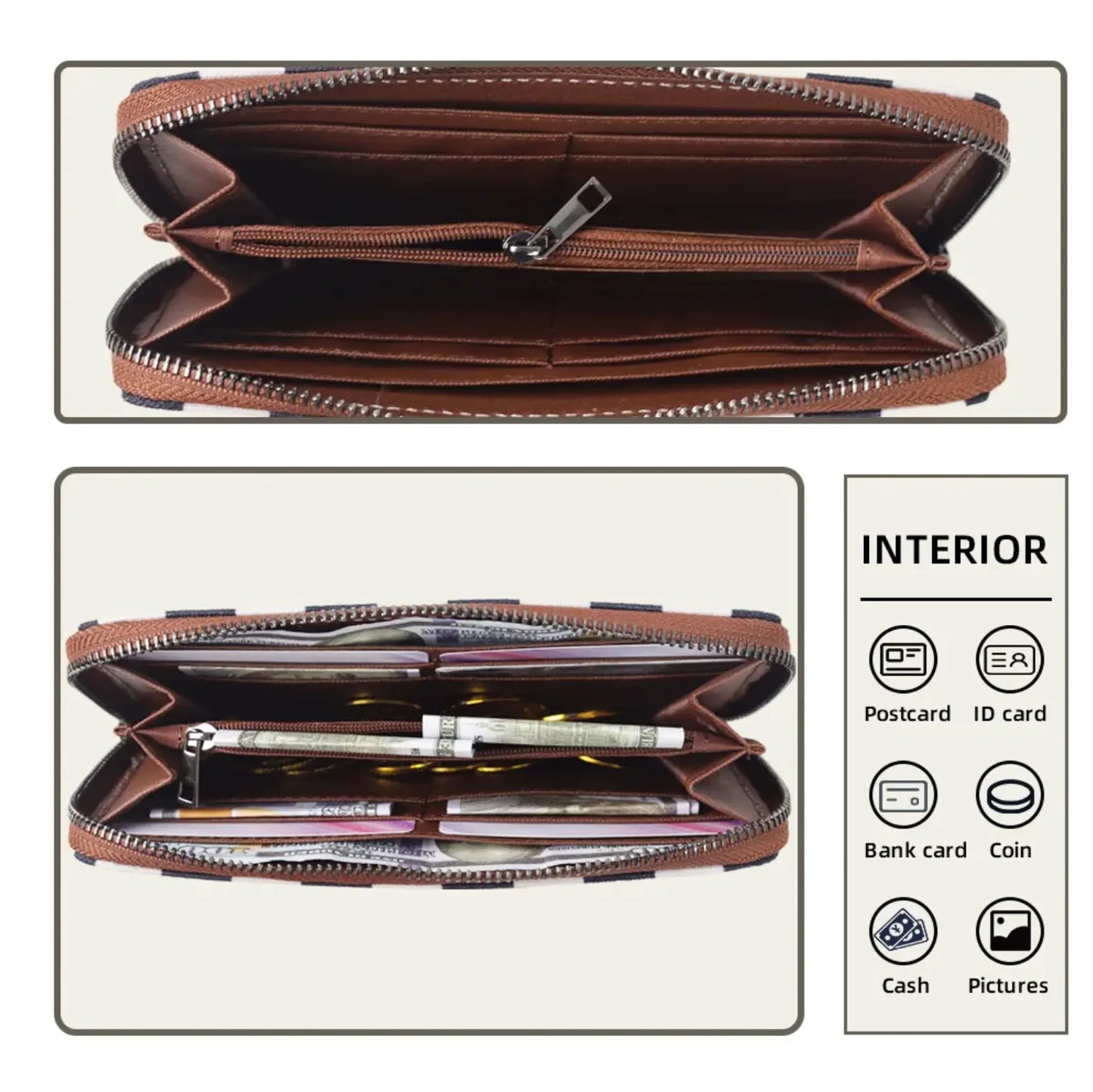 New Checkered Wallets for Women Cute Large Capacity Plaid Purse One Zippers Credit Card Holder