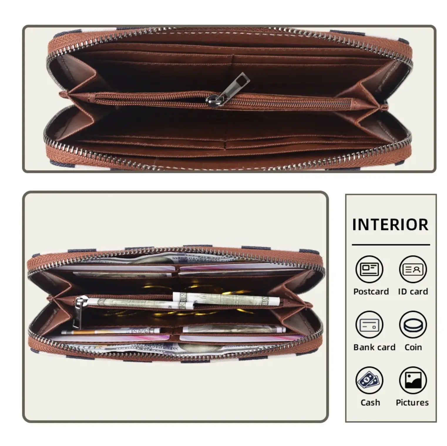 New Checkered Wallets for Women Cute Large Capacity Plaid Purse One Zippers Credit Card Holder