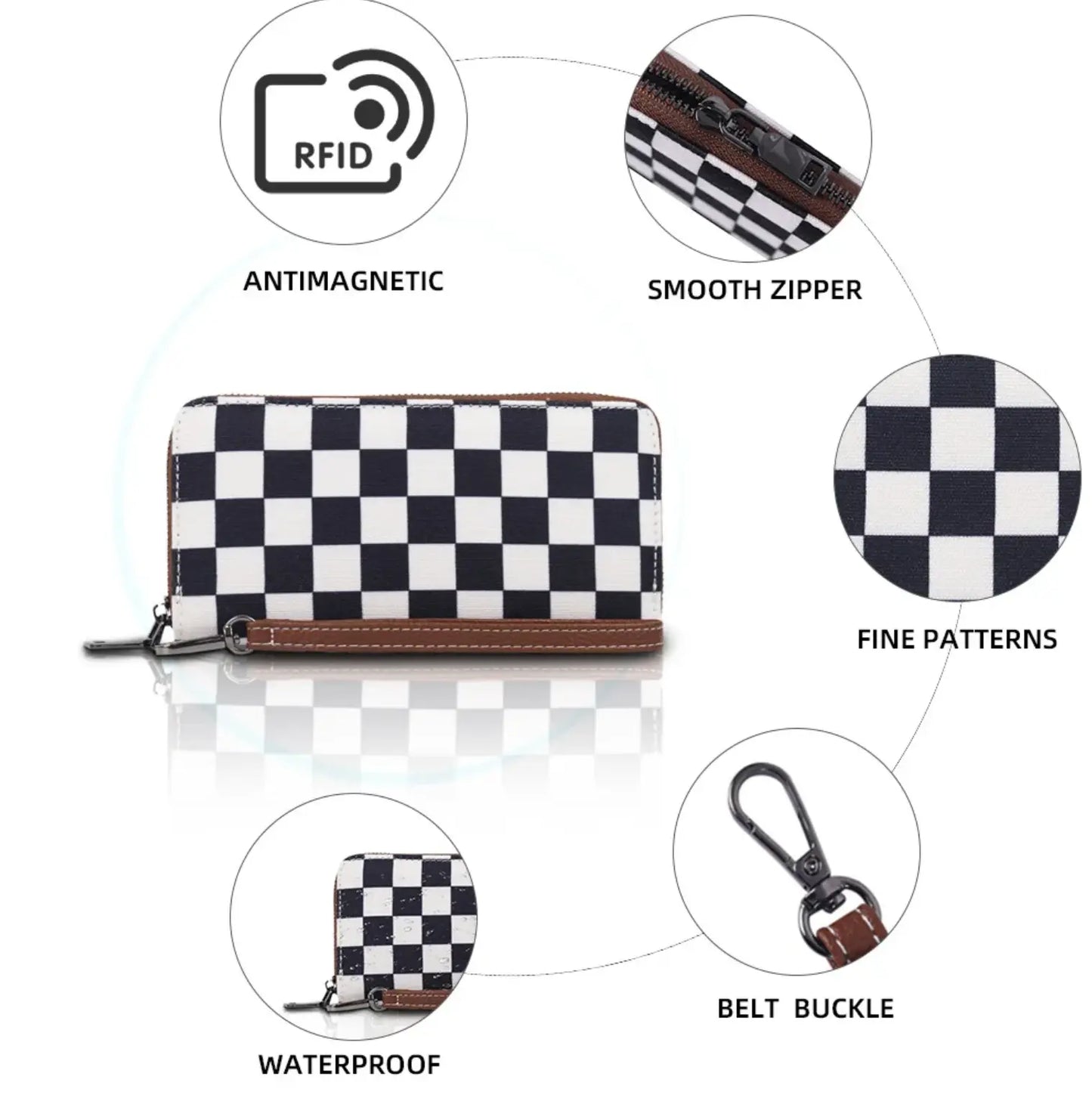 New Checkered Wallets for Women Cute Large Capacity Plaid Purse One Zippers Credit Card Holder