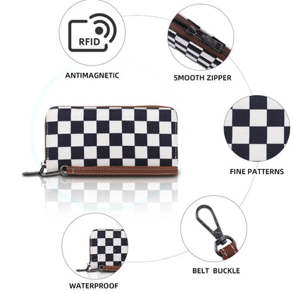 New Checkered Wallets for Women Cute Large Capacity Plaid Purse One Zippers Credit Card Holder