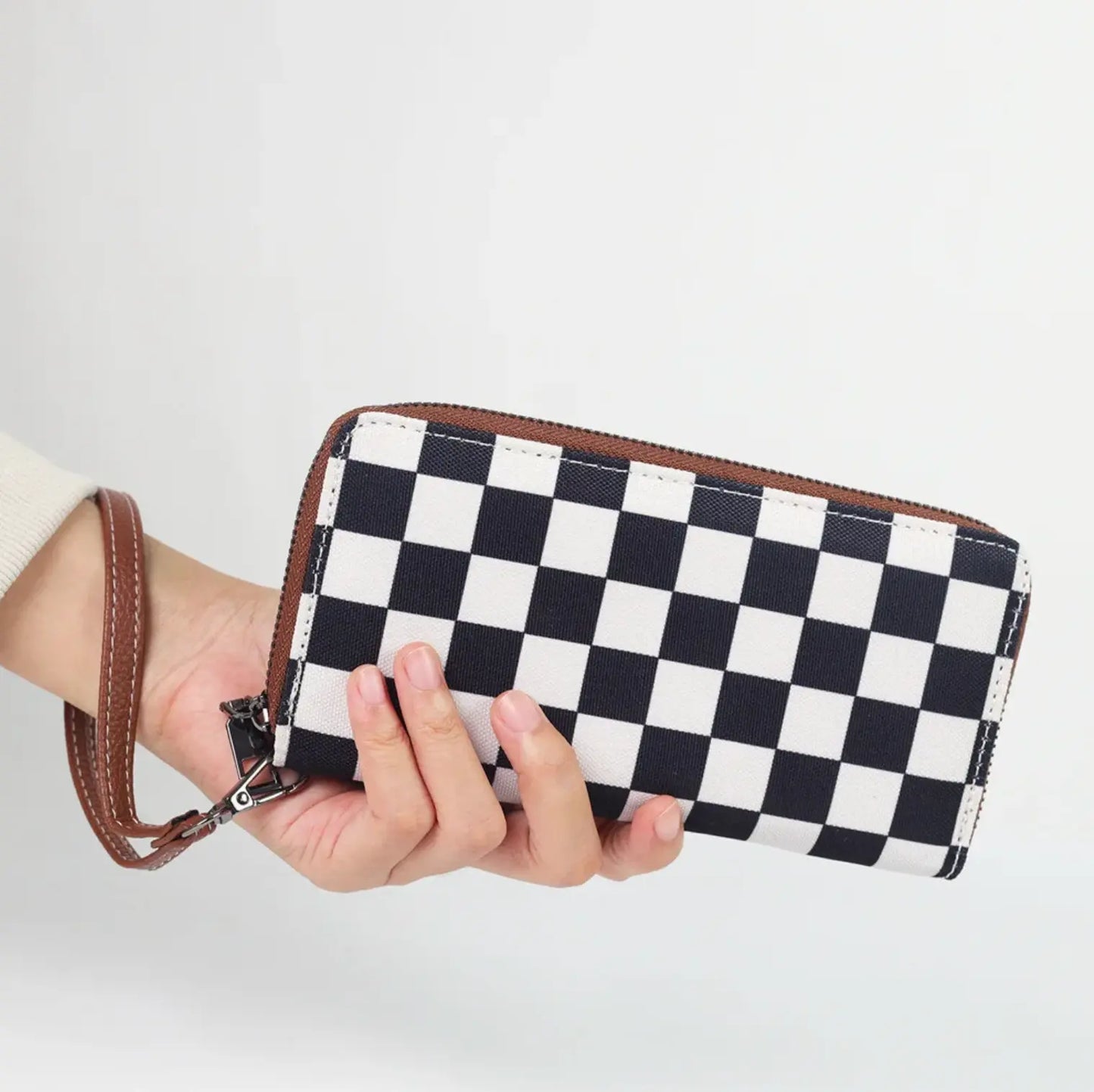 New Checkered Wallets for Women Cute Large Capacity Plaid Purse One Zippers Credit Card Holder