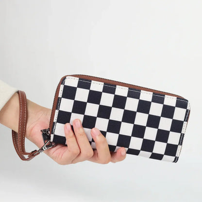 New Checkered Wallets for Women Cute Large Capacity Plaid Purse One Zippers Credit Card Holder