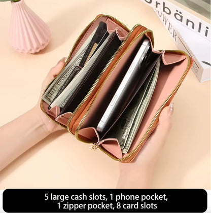 New Classic boho style clutch PU Leather Double Layer Zipper Clutch Bag Large Capacity Wallet