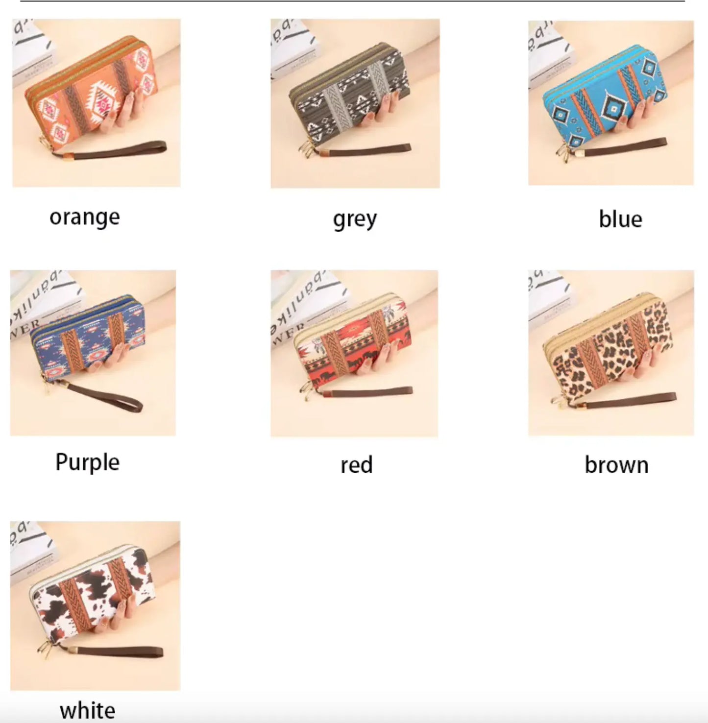New Classic boho style clutch PU Leather Double Layer Zipper Clutch Bag Large Capacity Wallet