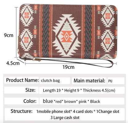 New Classic boho style clutch PU Leather Double Layer Zipper Clutch Bag Large Capacity Wallet