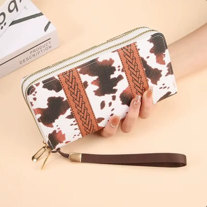 New Classic boho style clutch PU Leather Double Layer Zipper Clutch Bag Large Capacity Wallet