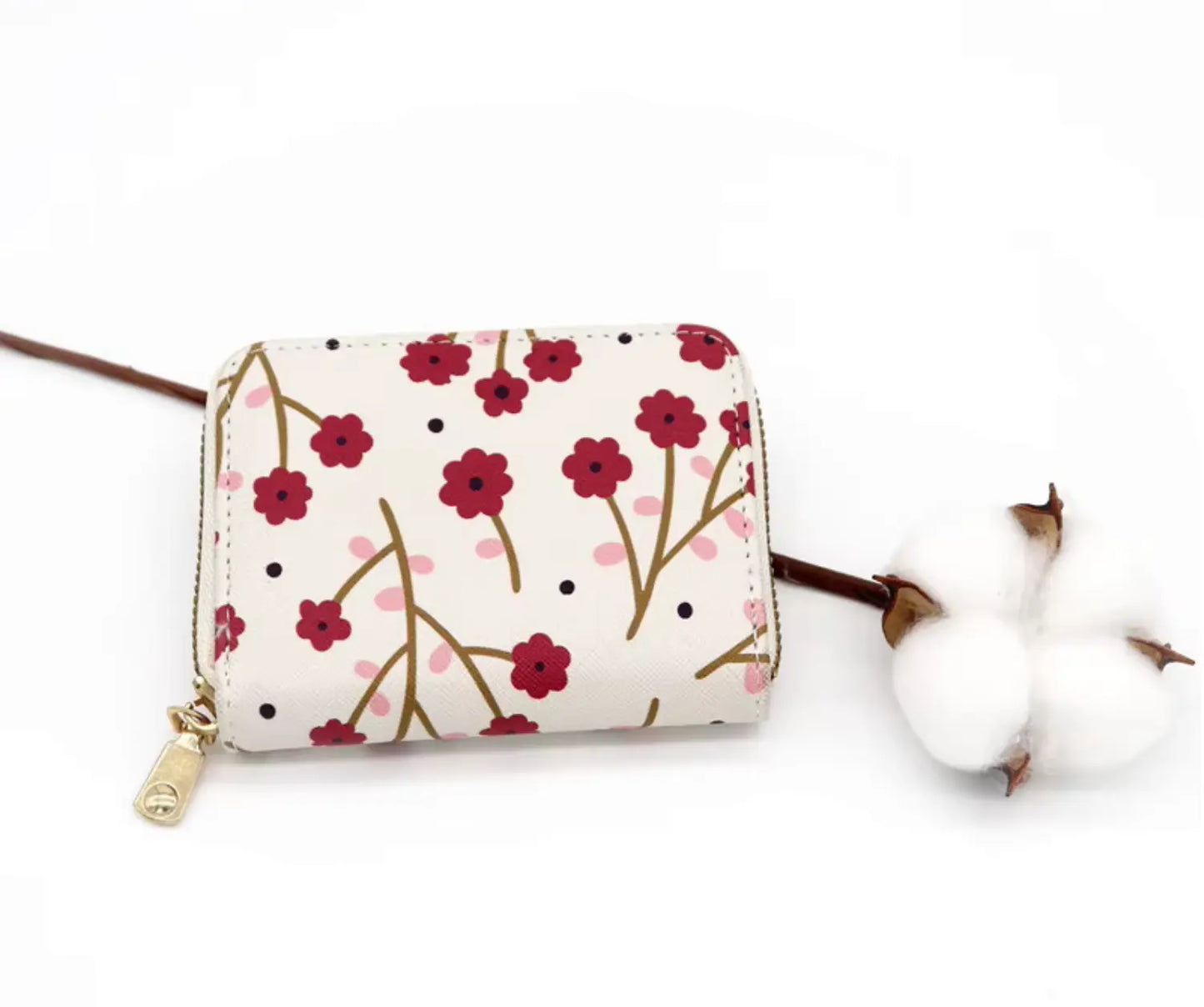 Fendiz Credit Card Holder Wallet for Women Cute Leather Wallets Purse Aesthetic Print Flower Floral Modern Design Rfid Zipper Around