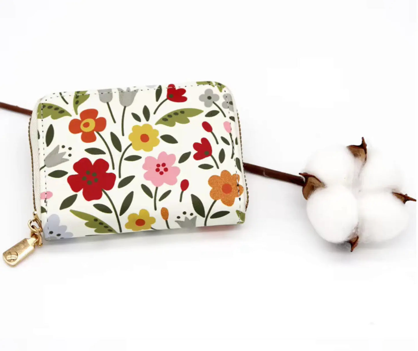 Fendiz Credit Card Holder Wallet for Women Cute Leather Wallets Purse Aesthetic Print Flower Floral Modern Design Rfid Zipper Around