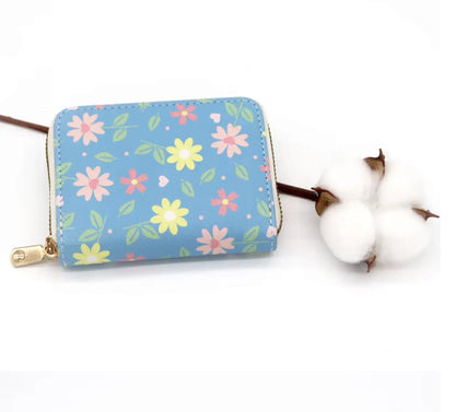 Fendiz Credit Card Holder Wallet for Women Cute Leather Wallets Purse Aesthetic Print Flower Floral Modern Design Rfid Zipper Around