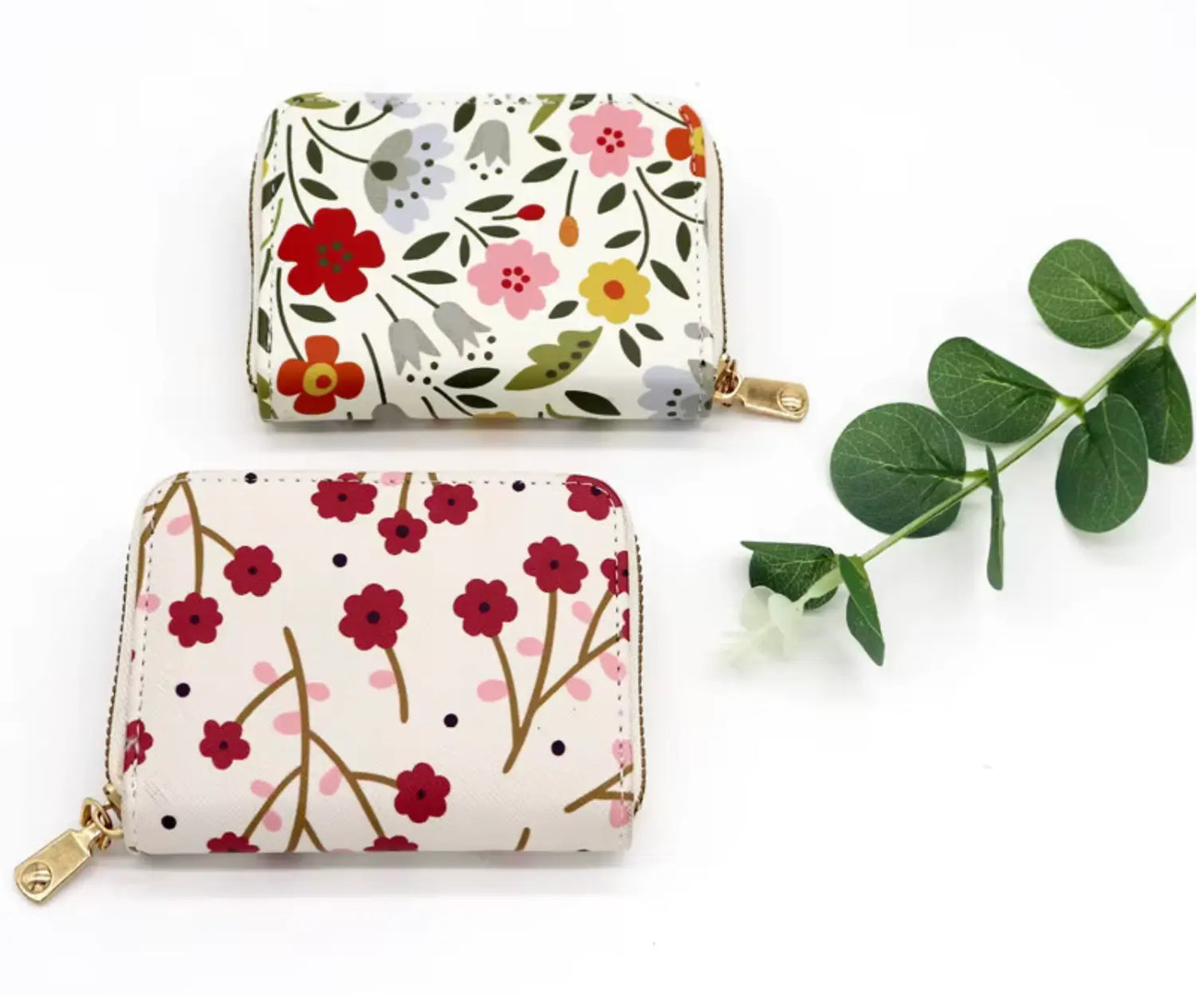 Fendiz Credit Card Holder Wallet for Women Cute Leather Wallets Purse Aesthetic Print Flower Floral Modern Design Rfid Zipper Around