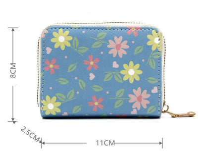 Fendiz Credit Card Holder Wallet for Women Cute Leather Wallets Purse Aesthetic Print Flower Floral Modern Design Rfid Zipper Around