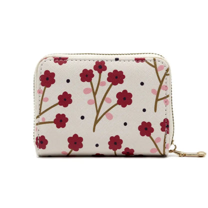 Fendiz Credit Card Holder Wallet for Women Cute Leather Wallets Purse Aesthetic Print Flower Floral Modern Design Rfid Zipper Around