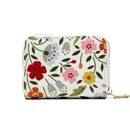 Fendiz Credit Card Holder Wallet for Women Cute Leather Wallets Purse Aesthetic Print Flower Floral Modern Design Rfid Zipper Around