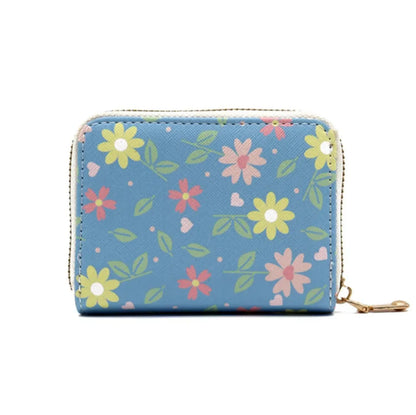Fendiz Credit Card Holder Wallet for Women Cute Leather Wallets Purse Aesthetic Print Flower Floral Modern Design Rfid Zipper Around