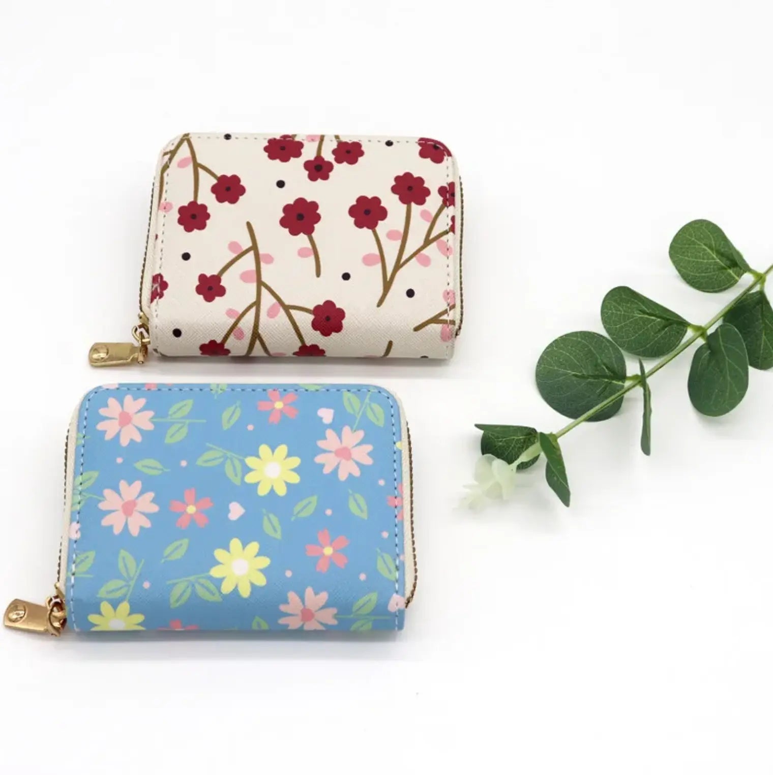 Fendiz Credit Card Holder Wallet for Women Cute Leather Wallets Purse Aesthetic Print Flower Floral Modern Design Rfid Zipper Around