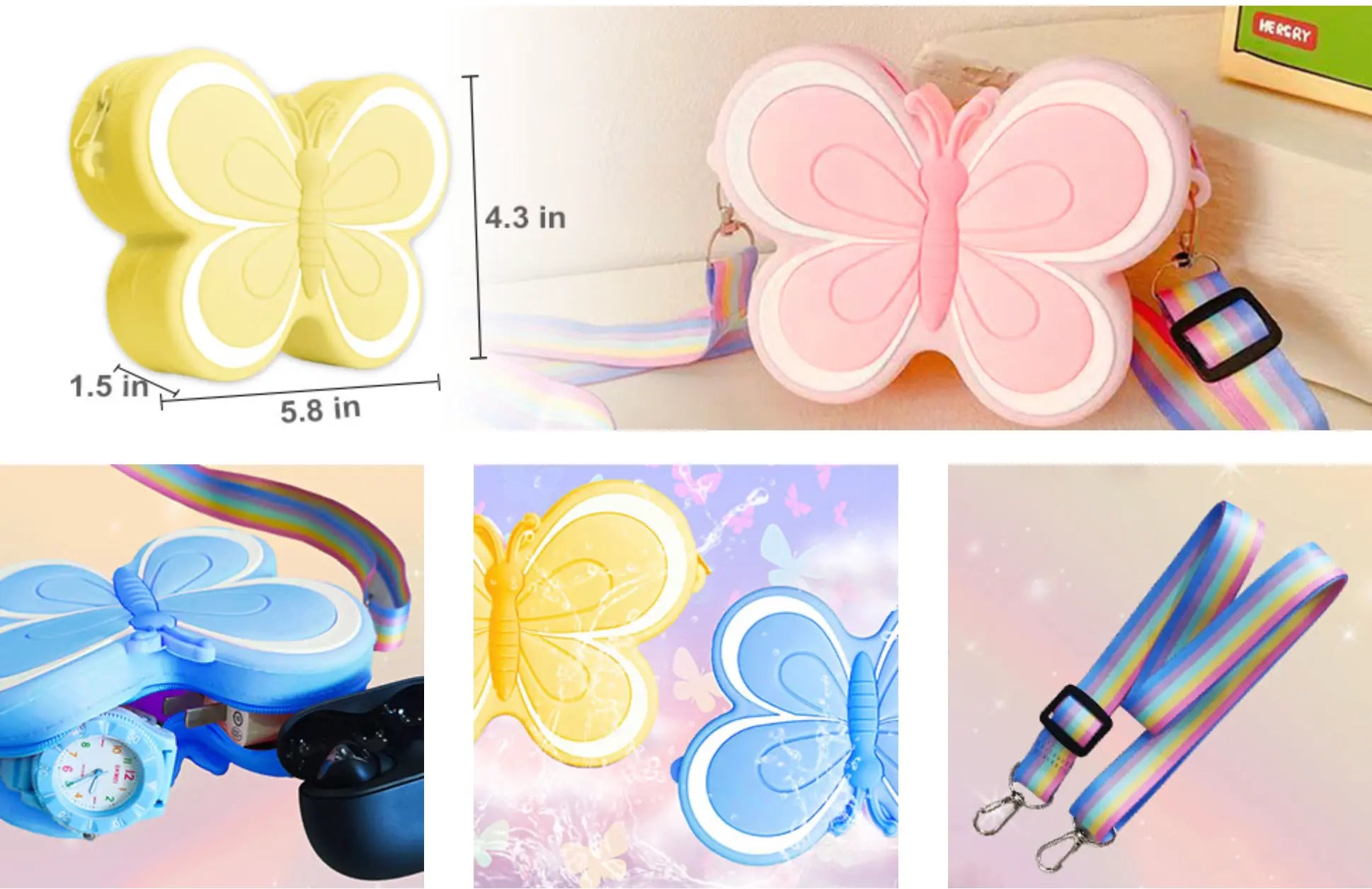 Mini Butterfly Kawaii Girl small purseSilicone Round Coin Wallet Pouch Purse With Zipper