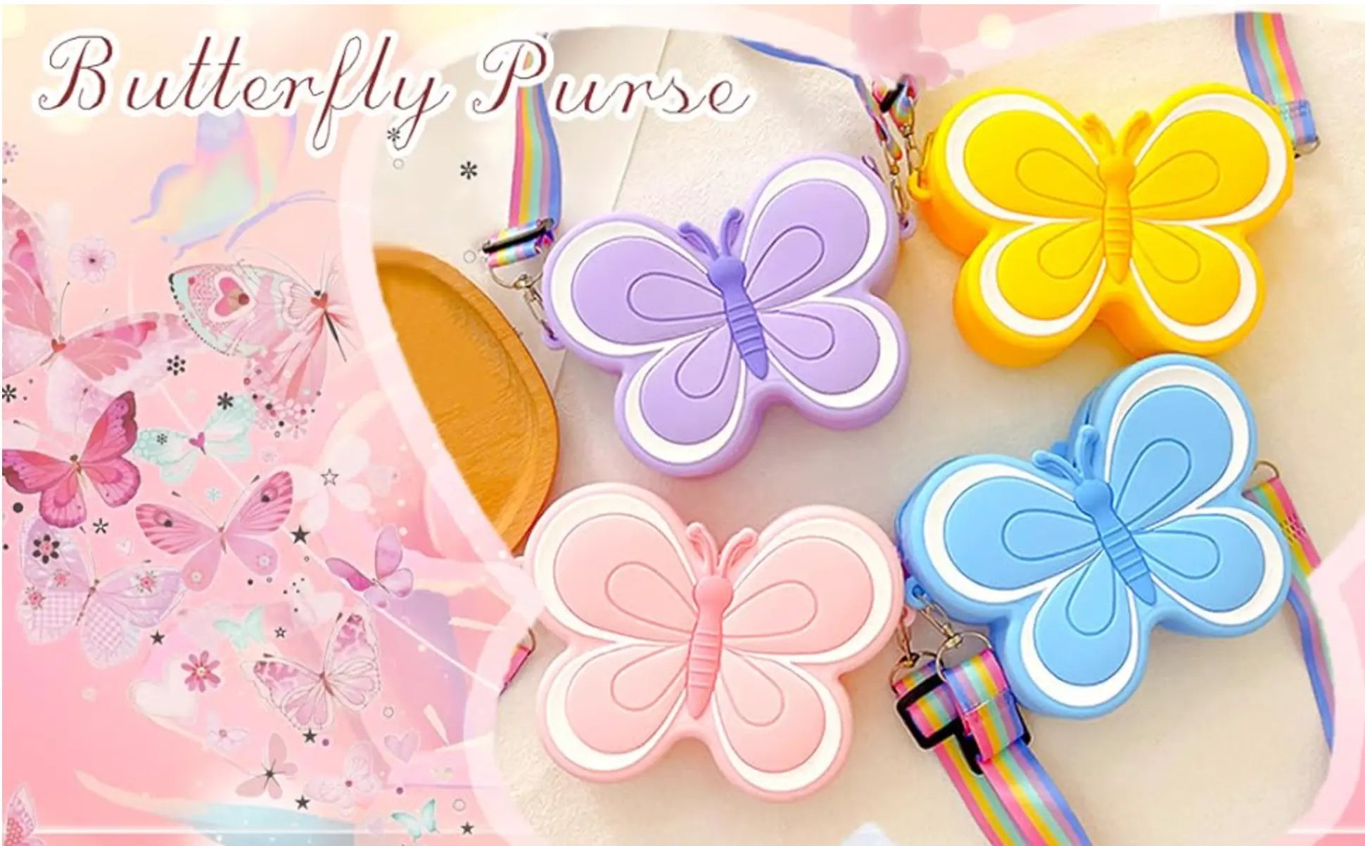 Mini Butterfly Kawaii Girl small purseSilicone Round Coin Wallet Pouch Purse With Zipper