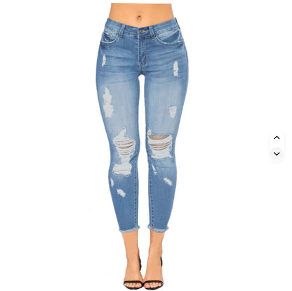 New Fendiz Women Skinny Ripped Jeans Stretch Distressed Destroyed Denim Pants